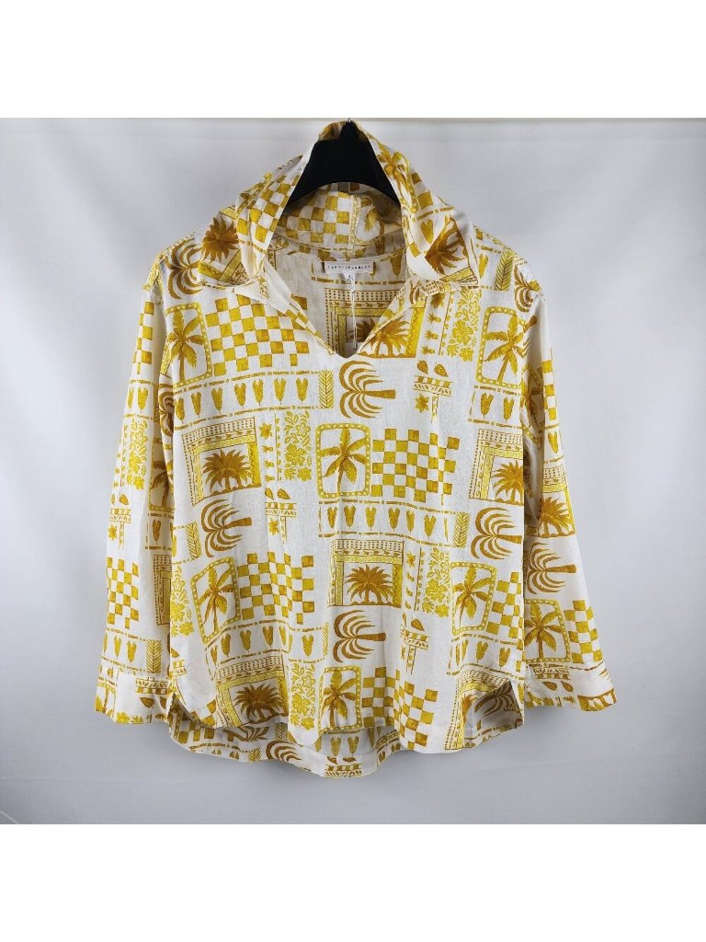 Jane & Delancey Blouse Womens Medium Multi Geometric Linen Blend Hoodie NWT